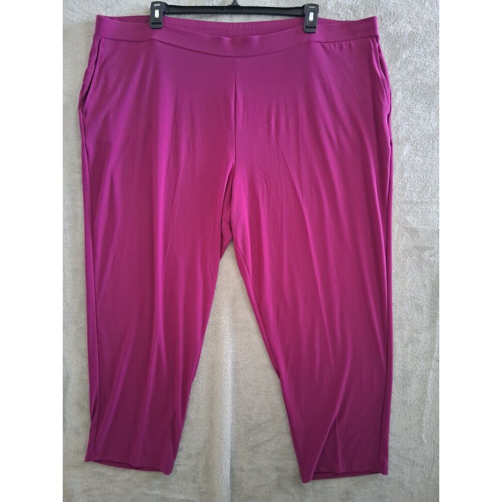 Susan Graver 2X‎ Petite Pants Liquid Knit Pink Straight Leg Pull On Pockets